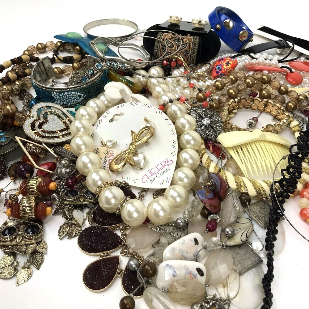Vintage to Mod Costume Jewelry Lot Boho Metal Retro Statement 2+ Lbs some signed
